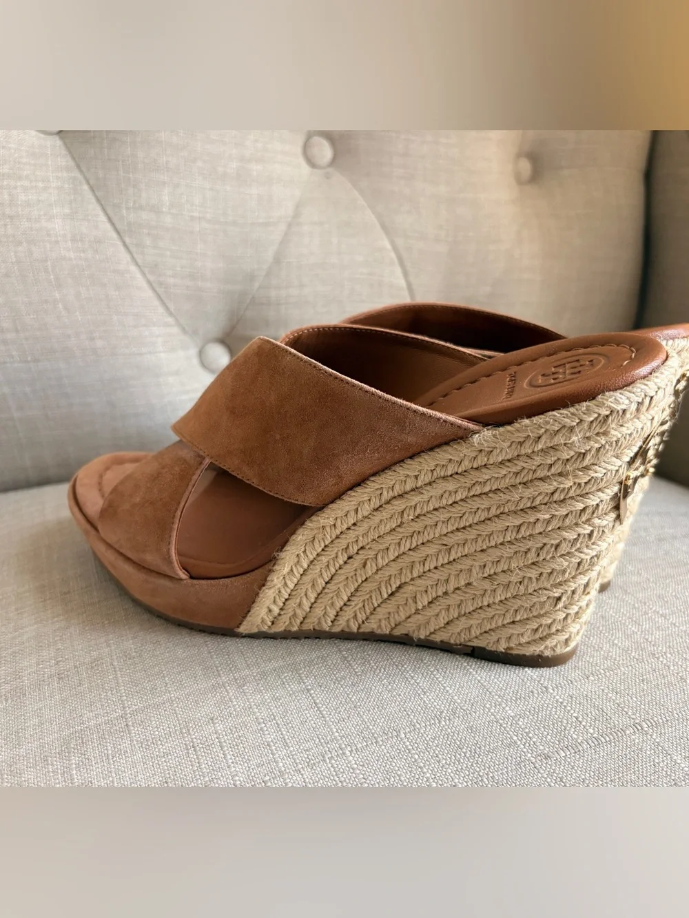 Tory Burch Tan Suede Crisscross Wedge Slides- NEW